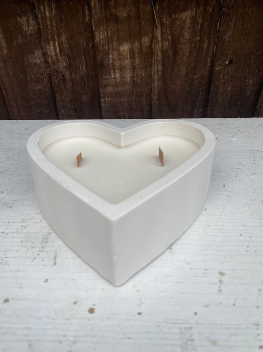 Plaster Paris Heart Wood Wick Candle